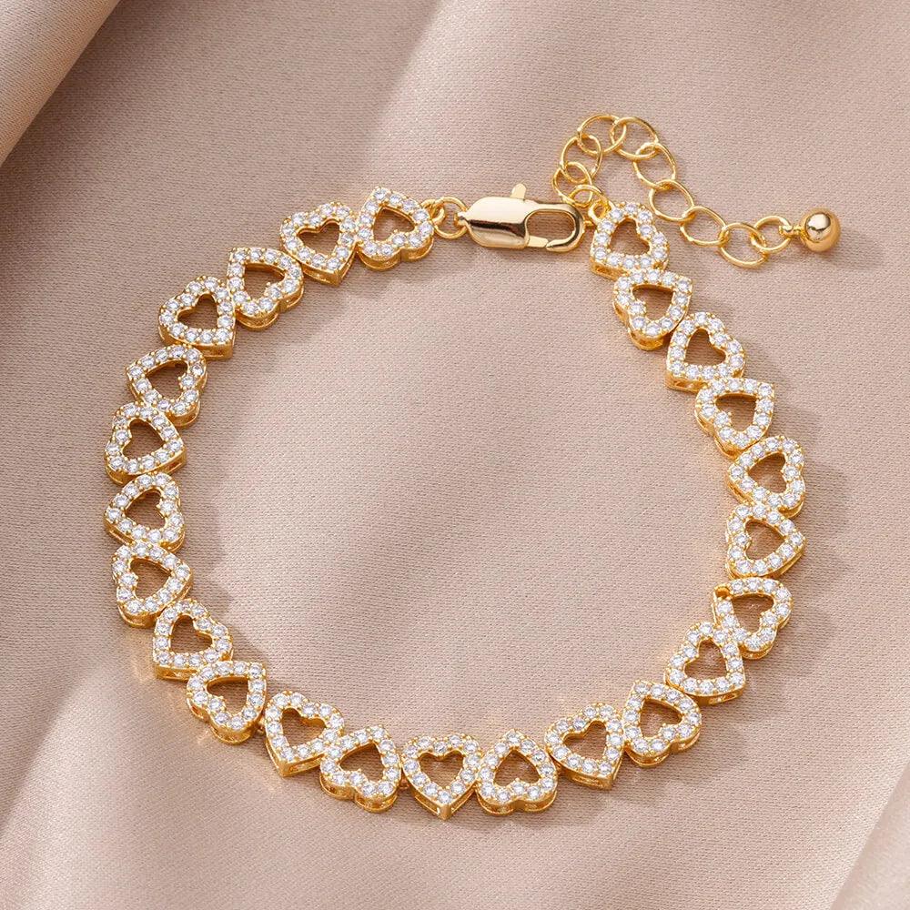 Pulseira de Coração com Zircônia em Aço Inoxidável - Dorelle Joias