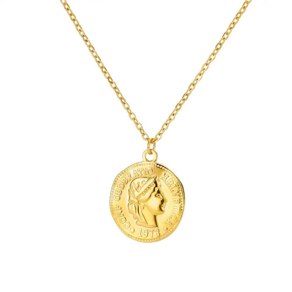 Colar Rainha Moeda Dourado - Joia em Aço Inoxidável - Dorelle Joias