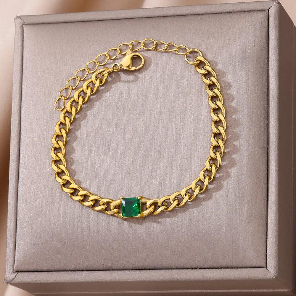 Pulseira Corrente Cubana Unissex com Charme de Zircão - Dorelle Joias