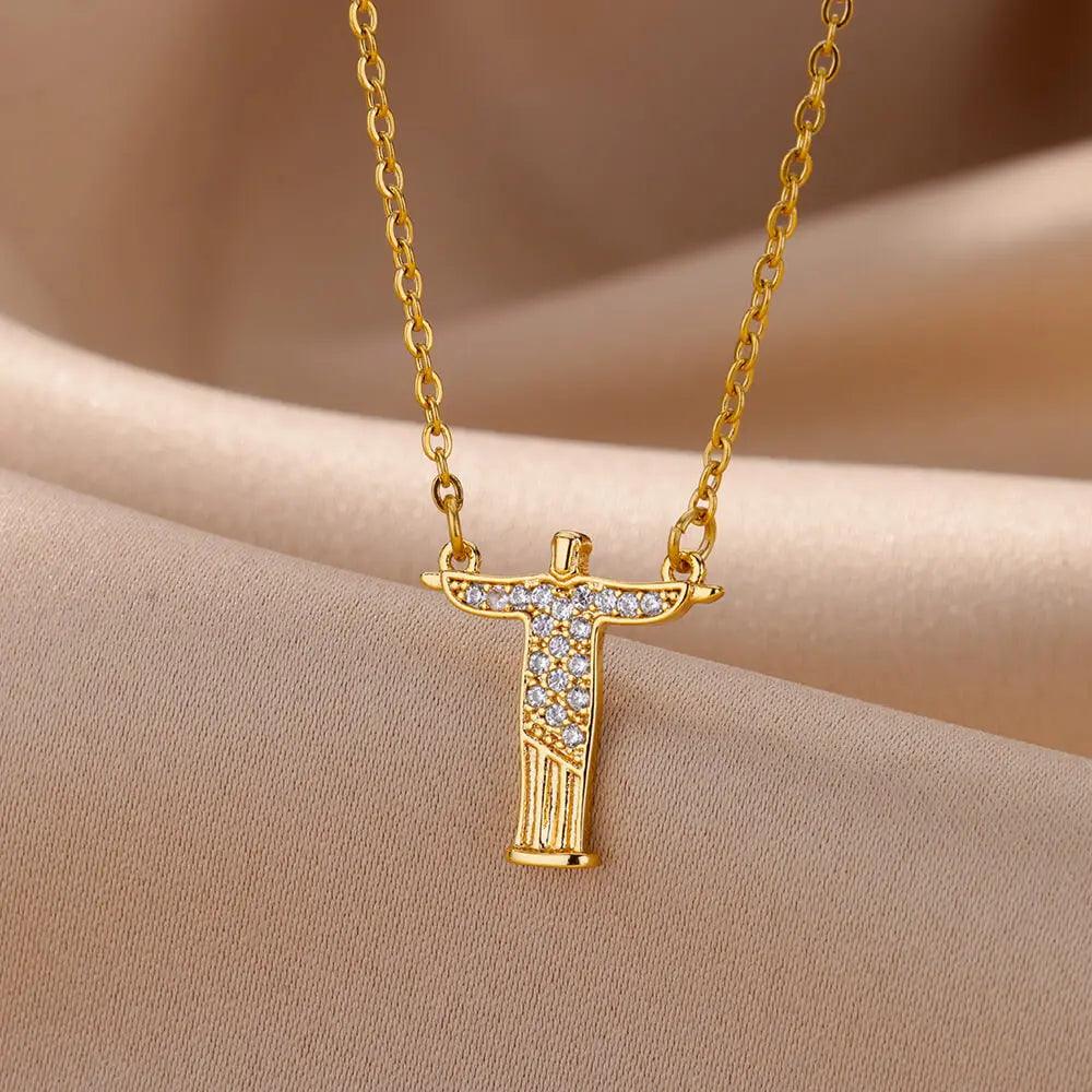 Colar Cristo de Zircão Unissex em Aço Inoxidável - Dorelle Joias