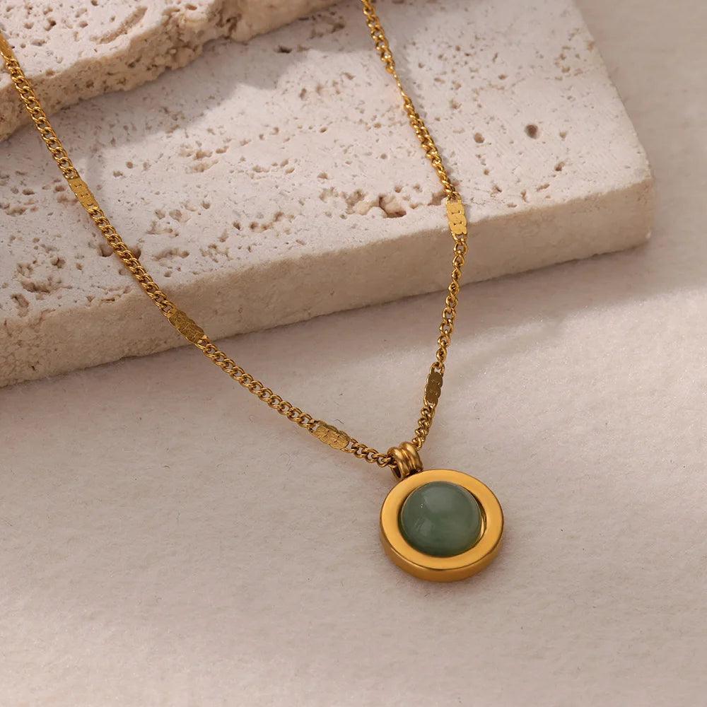 Colar Feminino de Opala Ciano com Corrente Dourada - Dorelle Joias
