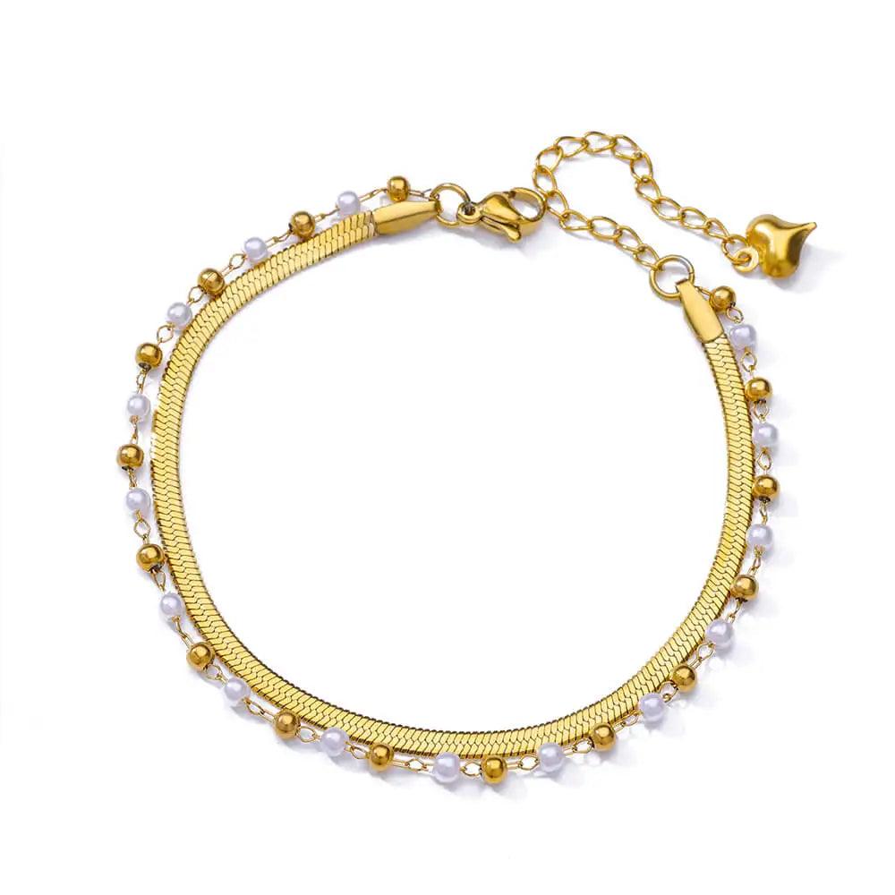 Pulseira Boho de Pérolas e Aço Inoxidável - Dorelle Joias