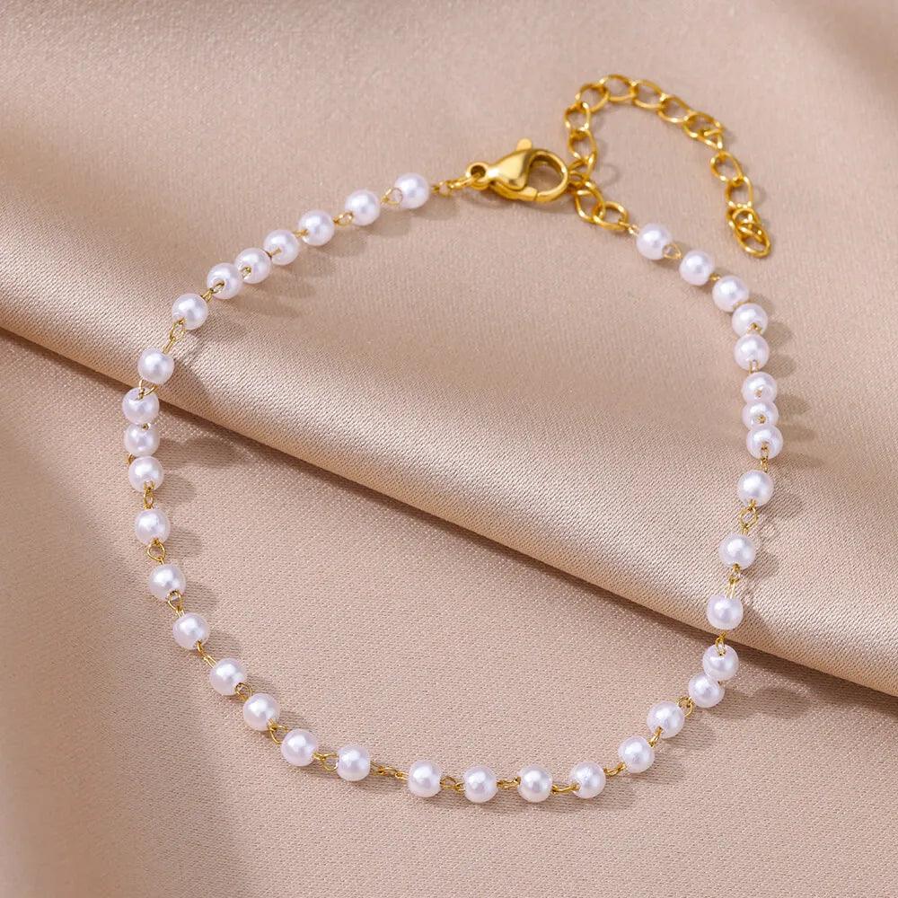 Pulseira de Pérolas e Aço Inoxidável - Elegância Moderna - Dorelle Joias