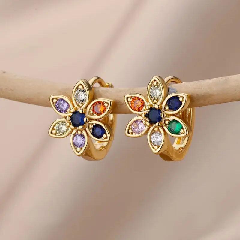 Brincos de Argola com Zircônia Arco-Íris - Luxo e Estilo - Dorelle Joias
