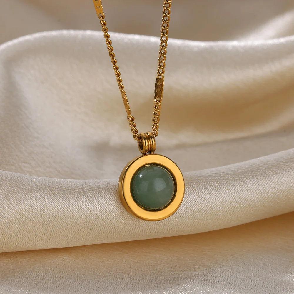 Colar Feminino de Opala Ciano com Corrente Dourada - Dorelle Joias