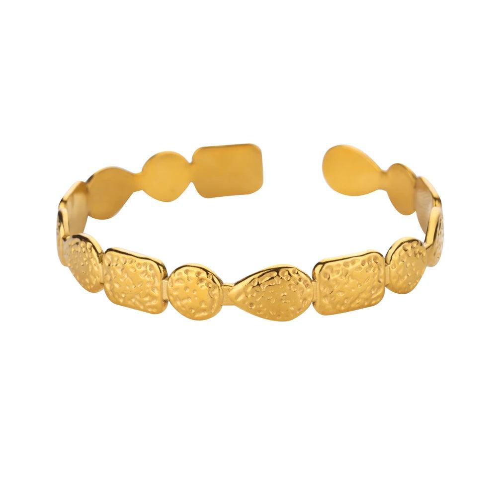 Pulseira Geométrica Dourada em Aço Inoxidável - Elegância Vintage - Dorelle Joias