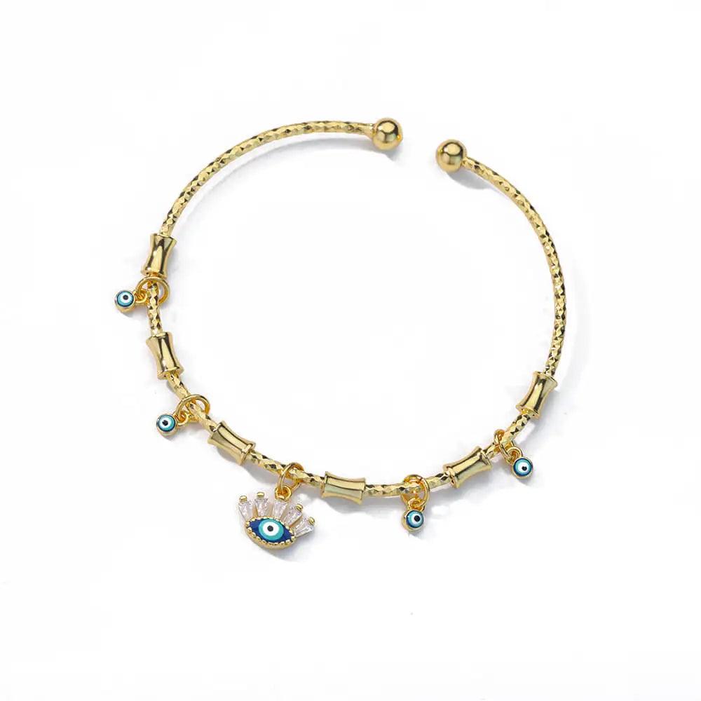 Pulseira de Aço Inoxidável com Olho Grego e Mão de Fátima - Dorelle Joias