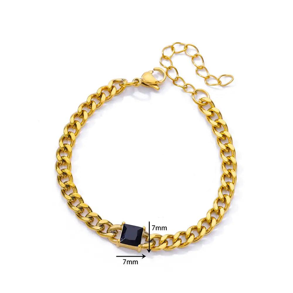 Pulseira Corrente Cubana Unissex com Charme de Zircão - Dorelle Joias