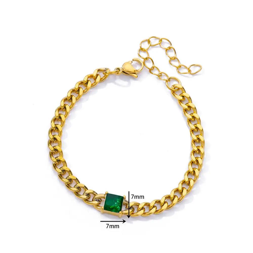 Pulseira Corrente Cubana Unissex com Charme de Zircão - Dorelle Joias