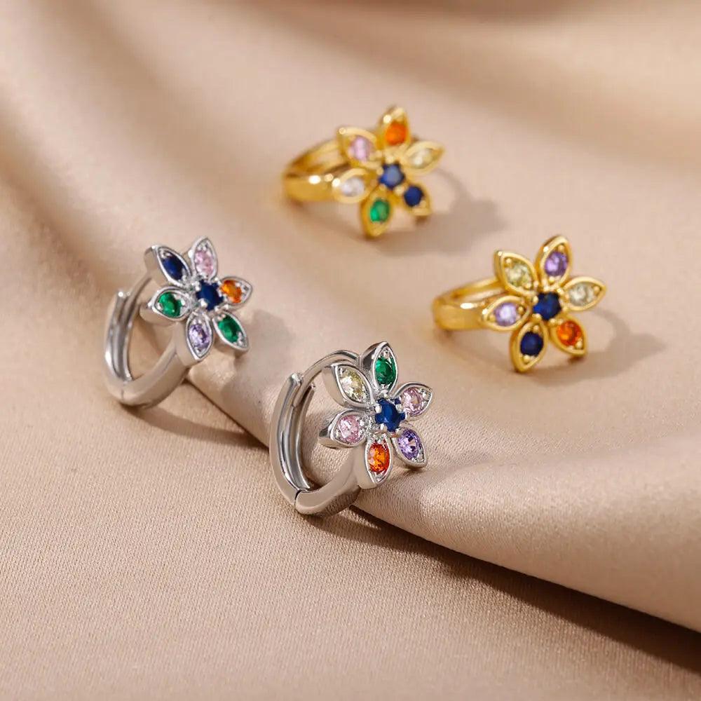 Brincos de Argola com Zircônia Arco-Íris - Luxo e Estilo - Dorelle Joias