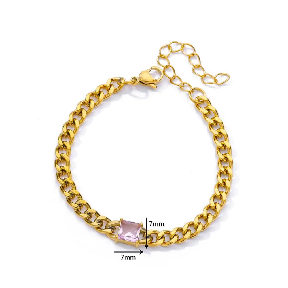 Pulseira Corrente Cubana Unissex com Charme de Zircão - Dorelle Joias