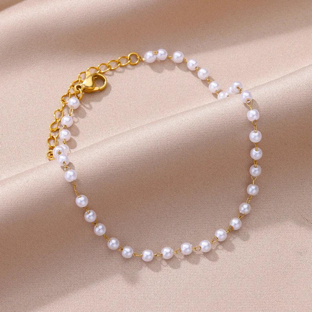 Pulseira de Pérolas e Aço Inoxidável - Elegância Moderna - Dorelle Joias