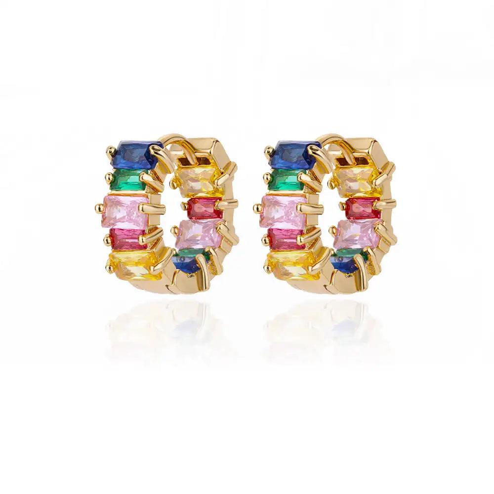 Brincos de Argola com Zircônia Arco-Íris - Luxo e Estilo - Dorelle Joias