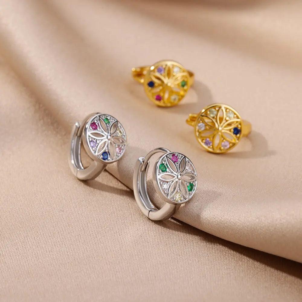 Brincos de Argola com Zircônia Arco-Íris - Luxo e Estilo - Dorelle Joias