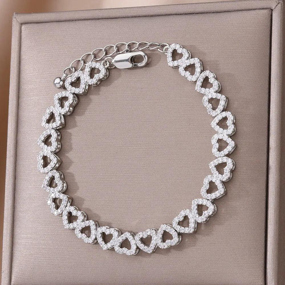 Pulseira de Coração com Zircônia em Aço Inoxidável - Dorelle Joias