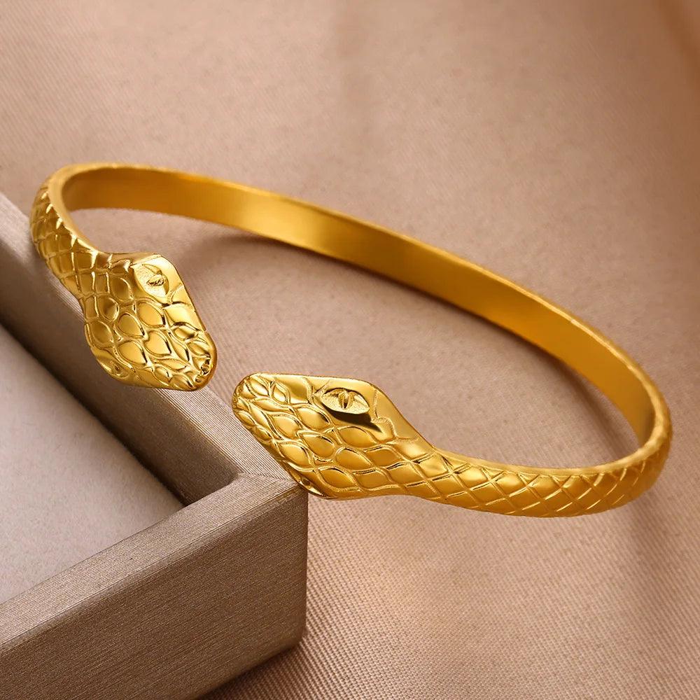Pulseira Punk Snake Cuff Dourada Ajustável - Dorelle Joias