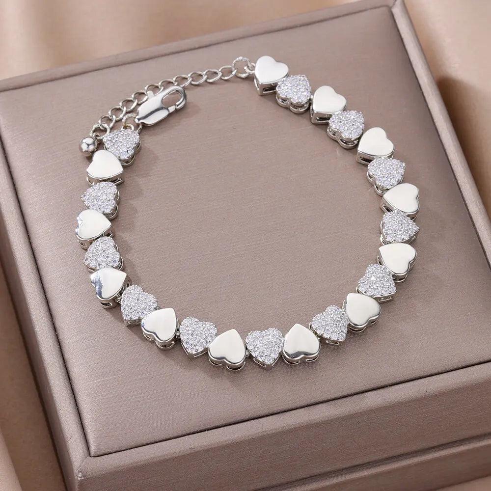 Pulseira de Coração com Zircônia - Luxo e Charme - Dorelle Joias