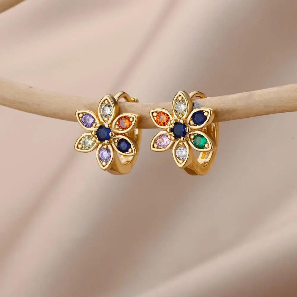 Brincos de Argola com Zircônia Arco-Íris - Luxo e Estilo - Dorelle Joias