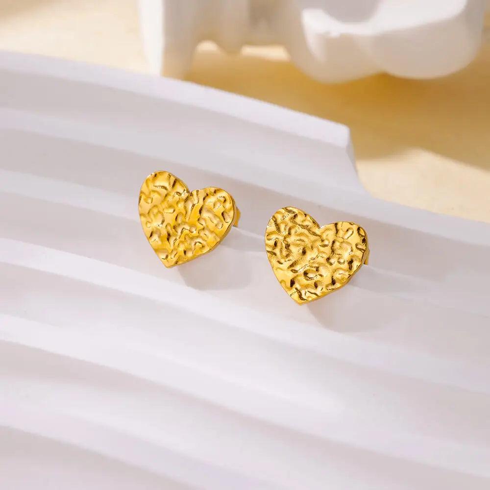 Brincos Coração em Aço Inoxidável Dourado - Dorelle Joias