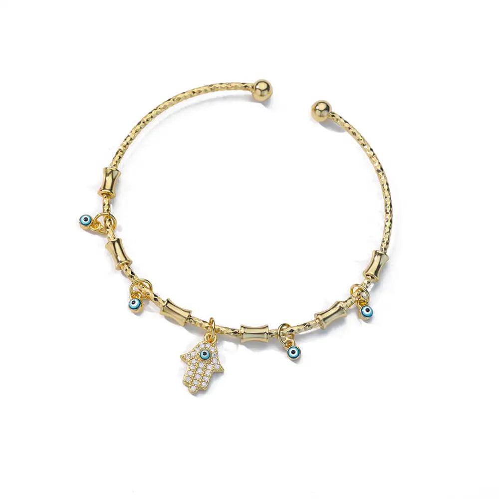 Pulseira de Aço Inoxidável com Olho Grego e Mão de Fátima - Dorelle Joias