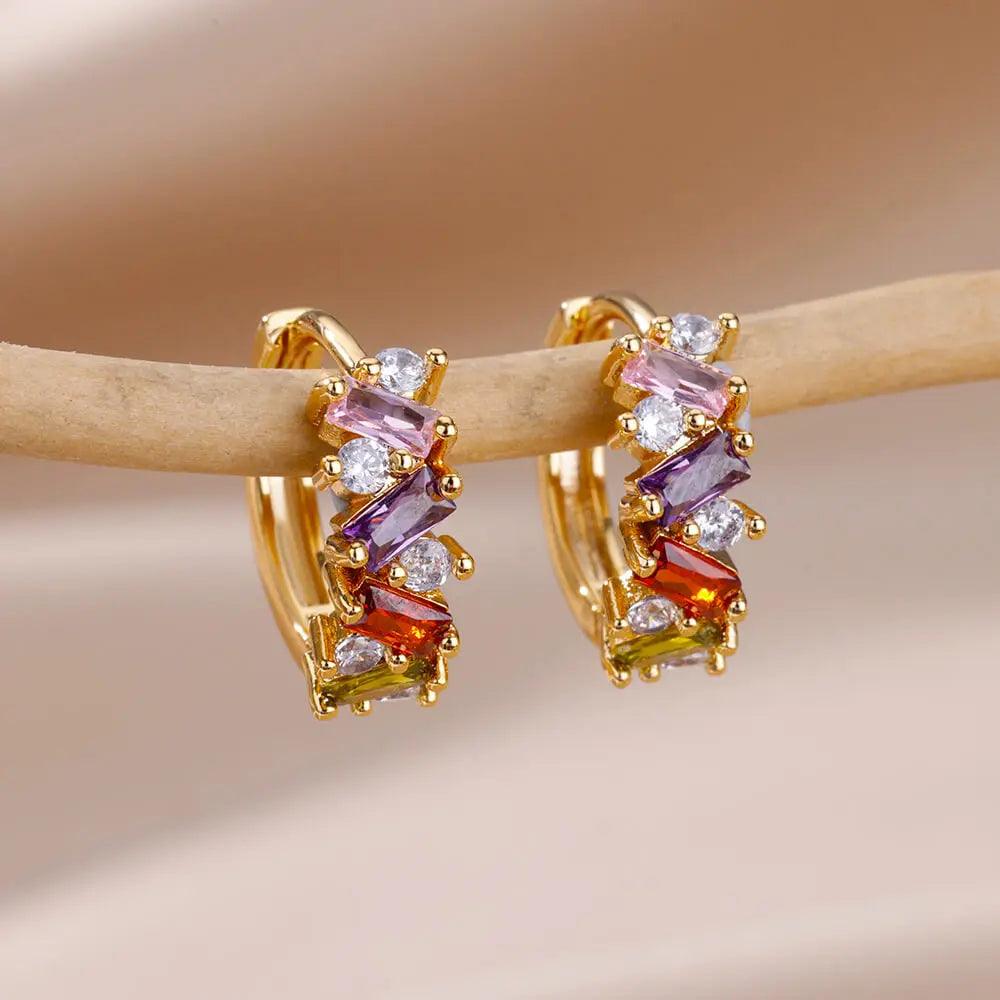 Brinco de Aço Inoxidável com Zircônia Arco-Íris - Dorelle Joias