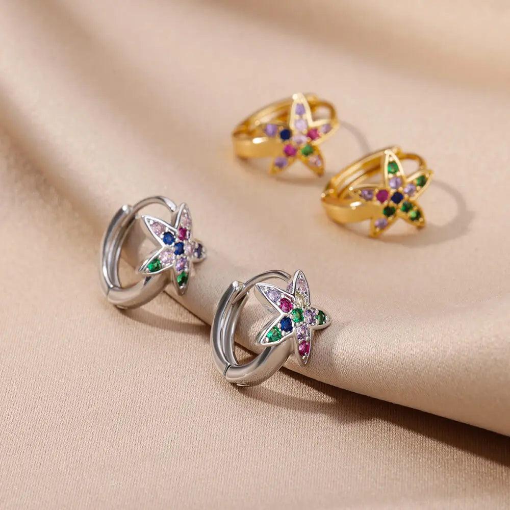 Brincos de Argola com Zircônia Arco-Íris - Luxo e Estilo - Dorelle Joias