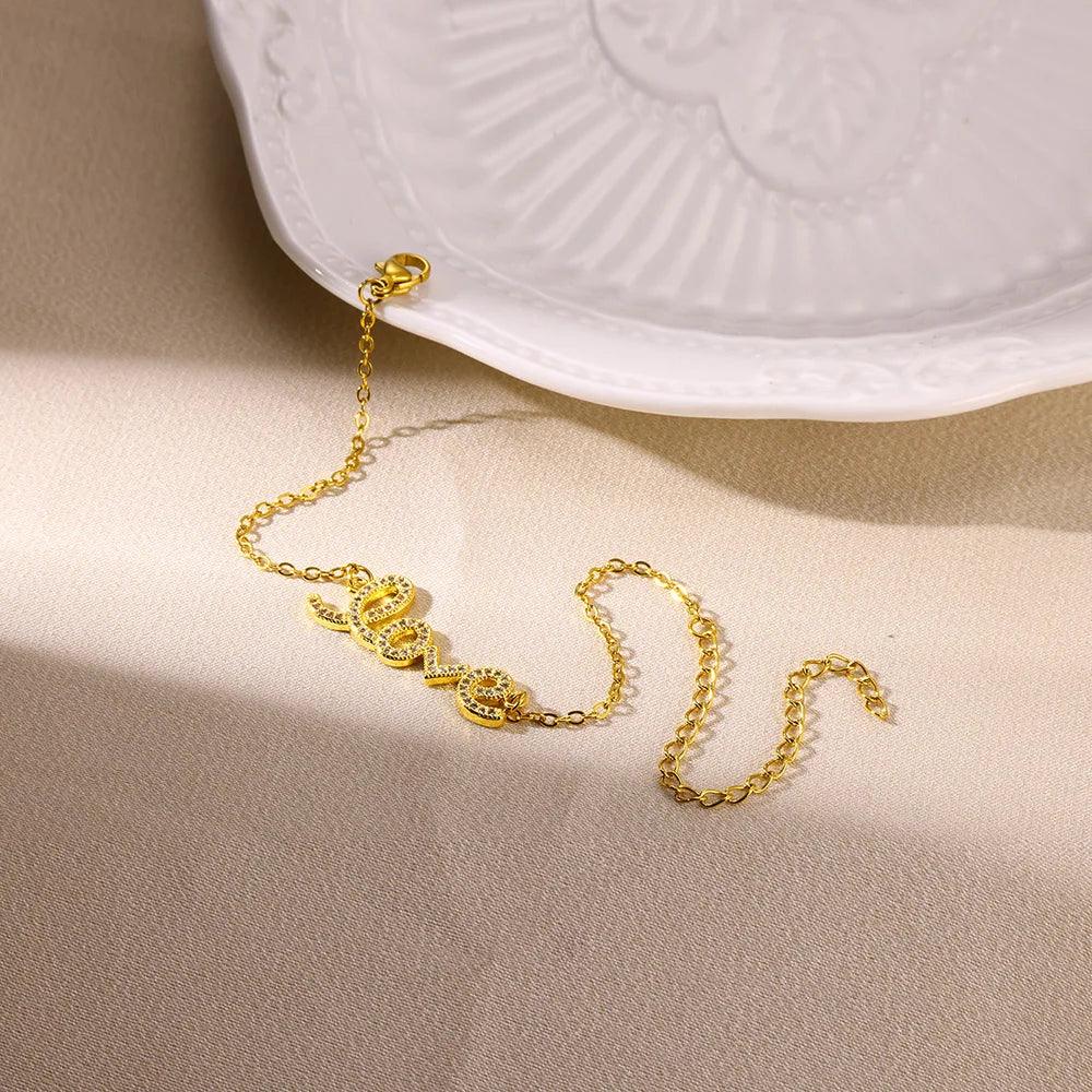 Pulseira Amor Dourada com Zircão para Mulheres - Dorelle Joias
