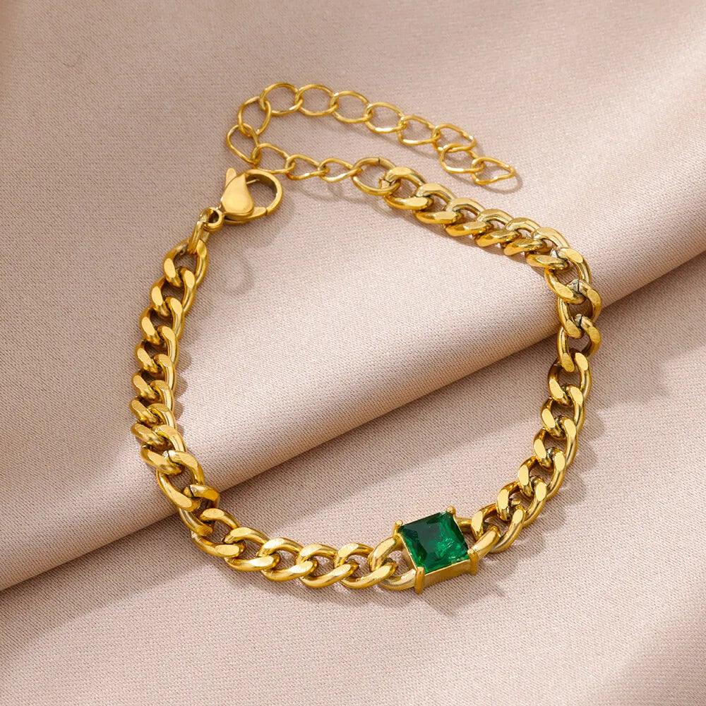 Pulseira Corrente Cubana Unissex com Charme de Zircão - Dorelle Joias