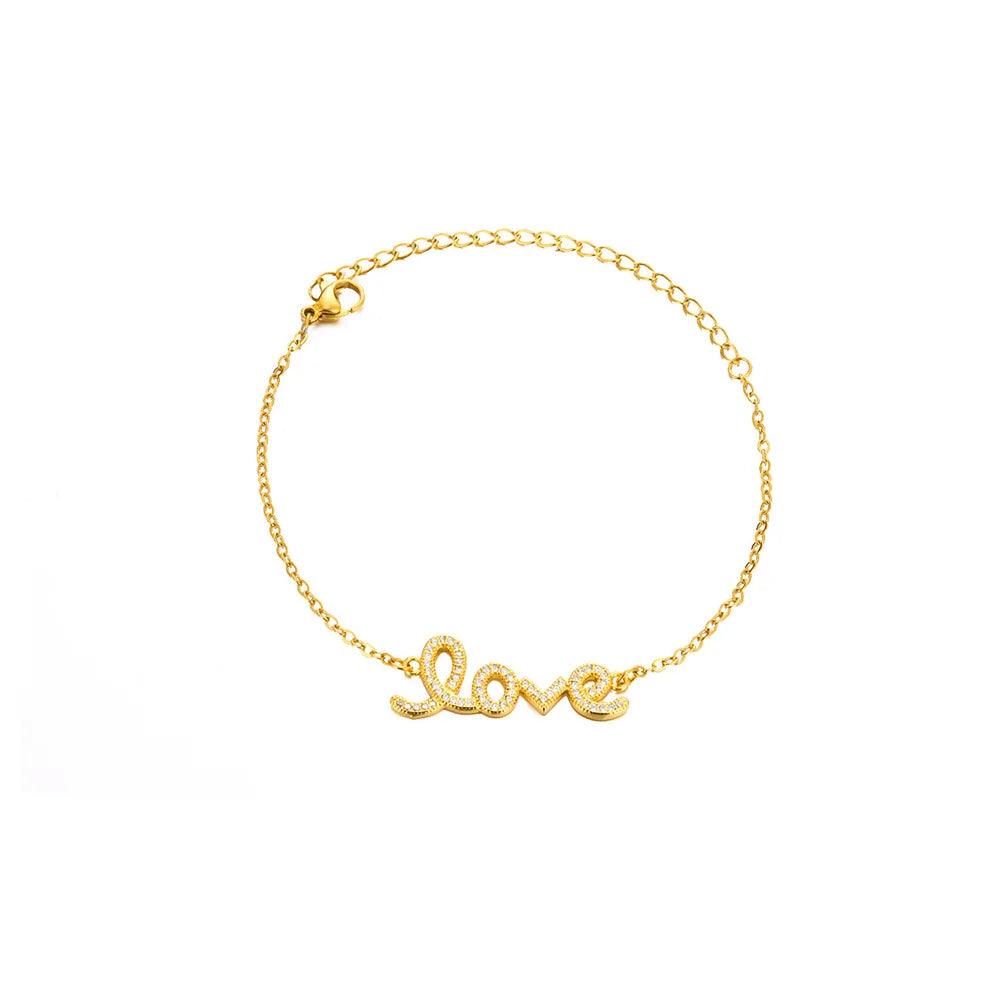 Pulseira Amor Dourada com Zircão para Mulheres - Dorelle Joias