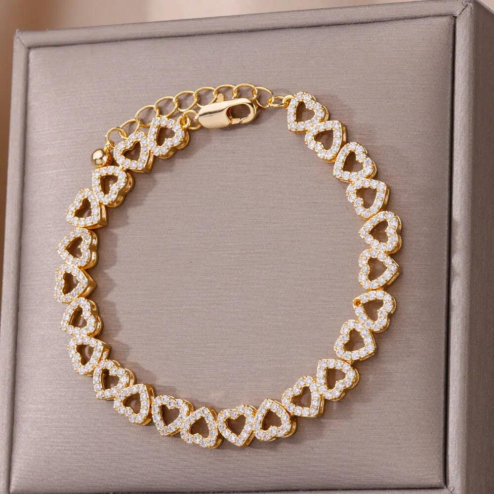 Pulseira de Coração com Zircônia em Aço Inoxidável - Dorelle Joias