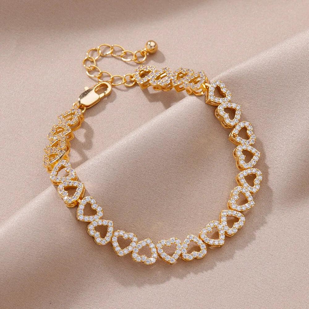 Pulseira de Coração com Zircônia em Aço Inoxidável - Dorelle Joias