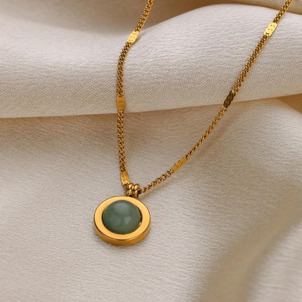 Colar Feminino de Opala Ciano com Corrente Dourada - Dorelle Joias