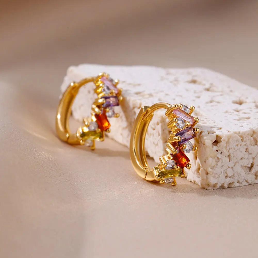 Brinco de Aço Inoxidável com Zircônia Arco-Íris - Dorelle Joias