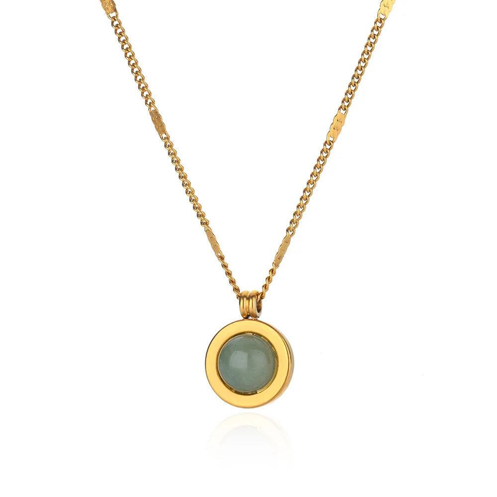 Colar Feminino de Opala Ciano com Corrente Dourada - Dorelle Joias