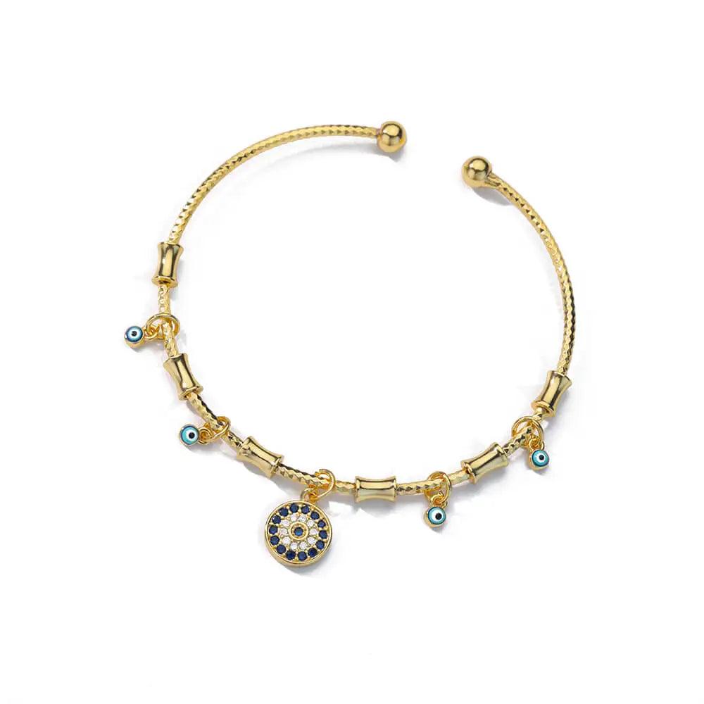 Pulseira de Aço Inoxidável com Olho Grego e Mão de Fátima - Dorelle Joias