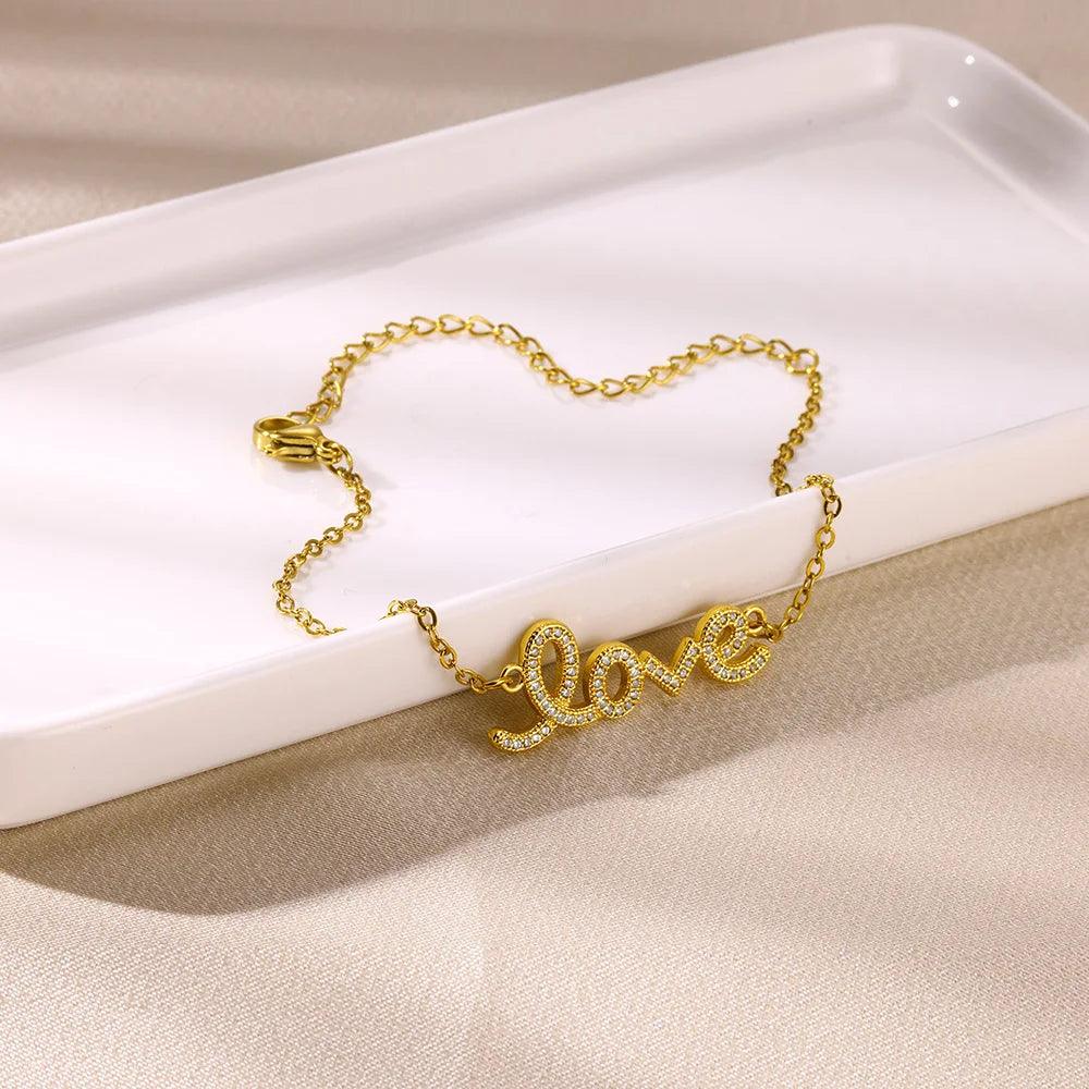 Pulseira Amor Dourada com Zircão para Mulheres - Dorelle Joias