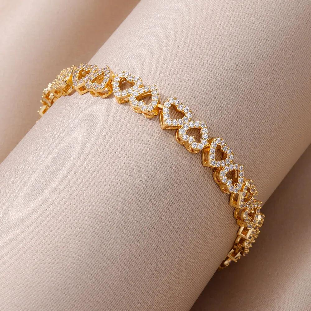 Pulseira de Coração com Zircônia em Aço Inoxidável - Dorelle Joias
