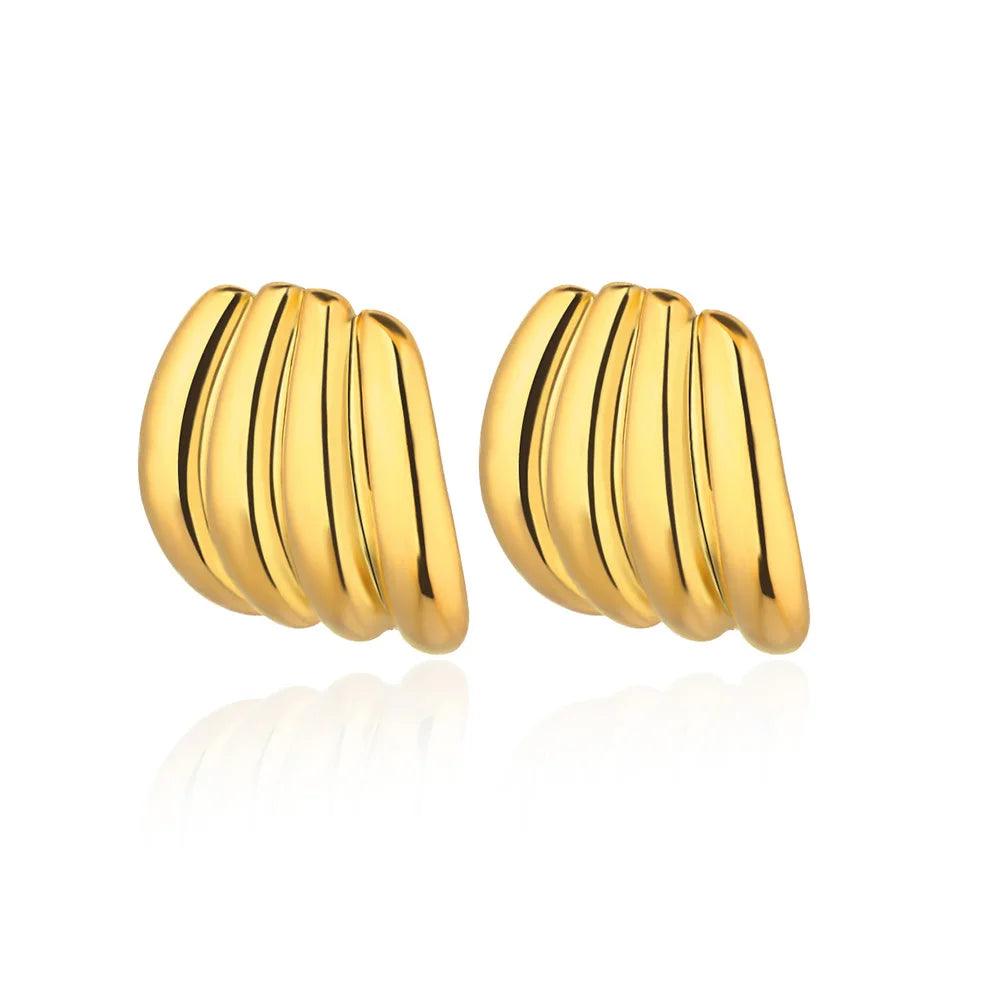 Brincos de Concha em Aço Inoxidável Dourado Multicamadas - Dorelle Joias