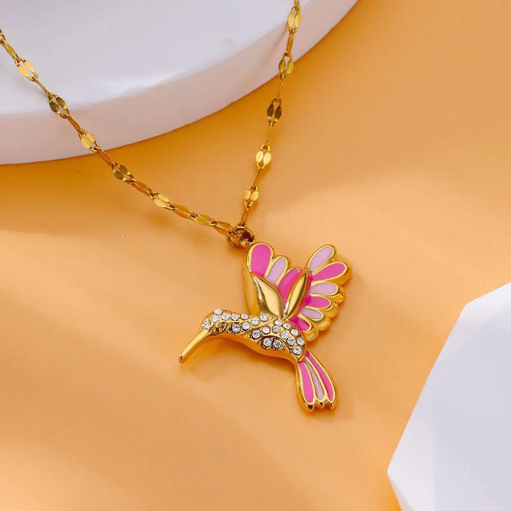 Colar Pássaro Colorido em Aço Inoxidável - Elegância e Charme - Dorelle Joias