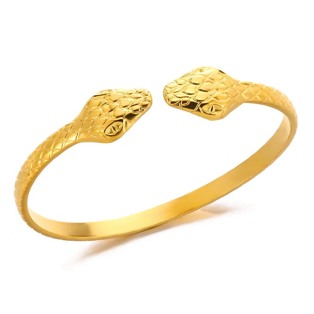 Pulseira Punk Snake Cuff Dourada Ajustável - Dorelle Joias