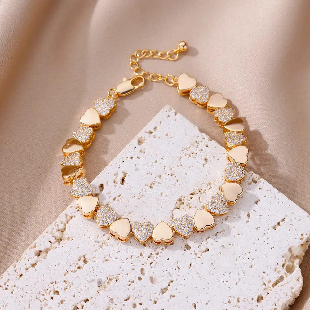 Pulseira de Coração com Zircônia - Luxo e Charme - Dorelle Joias