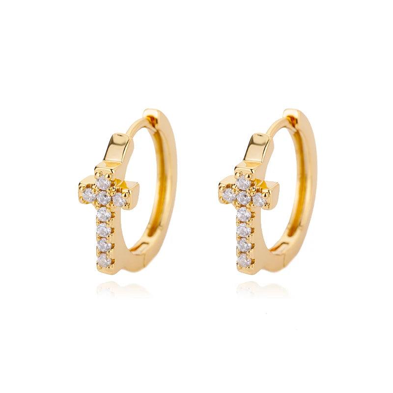 Brincos Vintage de Zircônia com Cruz em Aço Inoxidável - Dorelle Joias