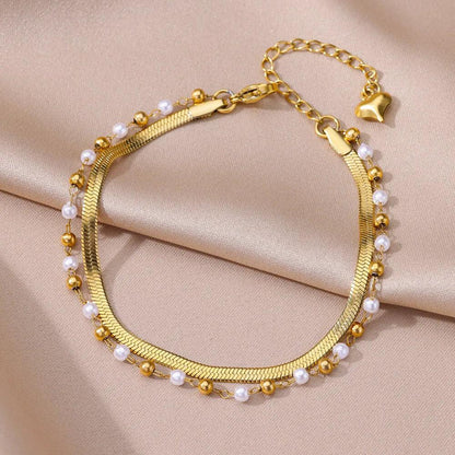 Tornozeleira Boho de Pérolas e Aço Inoxidável - Dorelle Joias